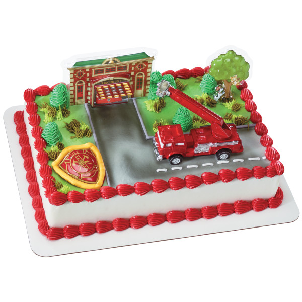 Fire Truck and Station Cake Topper