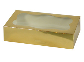 1 lb. Cookie Box: 8-1/2 x 5-3/8 x 2 - Gold Metallic w/Window