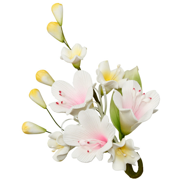 Small Spray - White Spring Flowers with Pink Centers