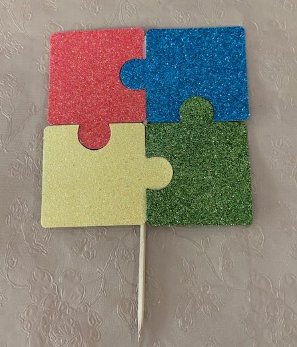 Autism Puzzle Piece Glitter Cake Topper