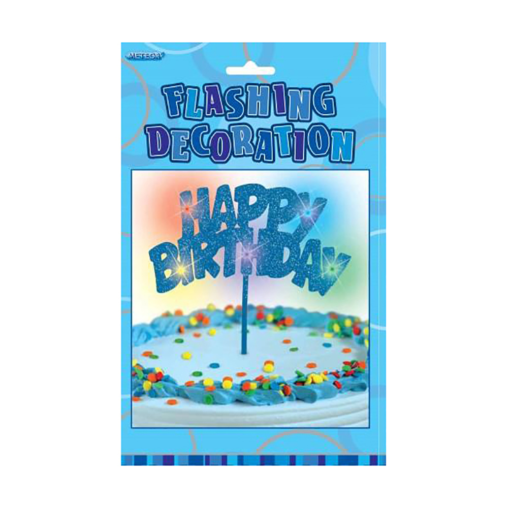 Glitz Blue Flashing Happy Birthday Pick