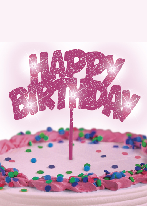 Glitz Pink Flashing Happy Birthday Cake Pick 