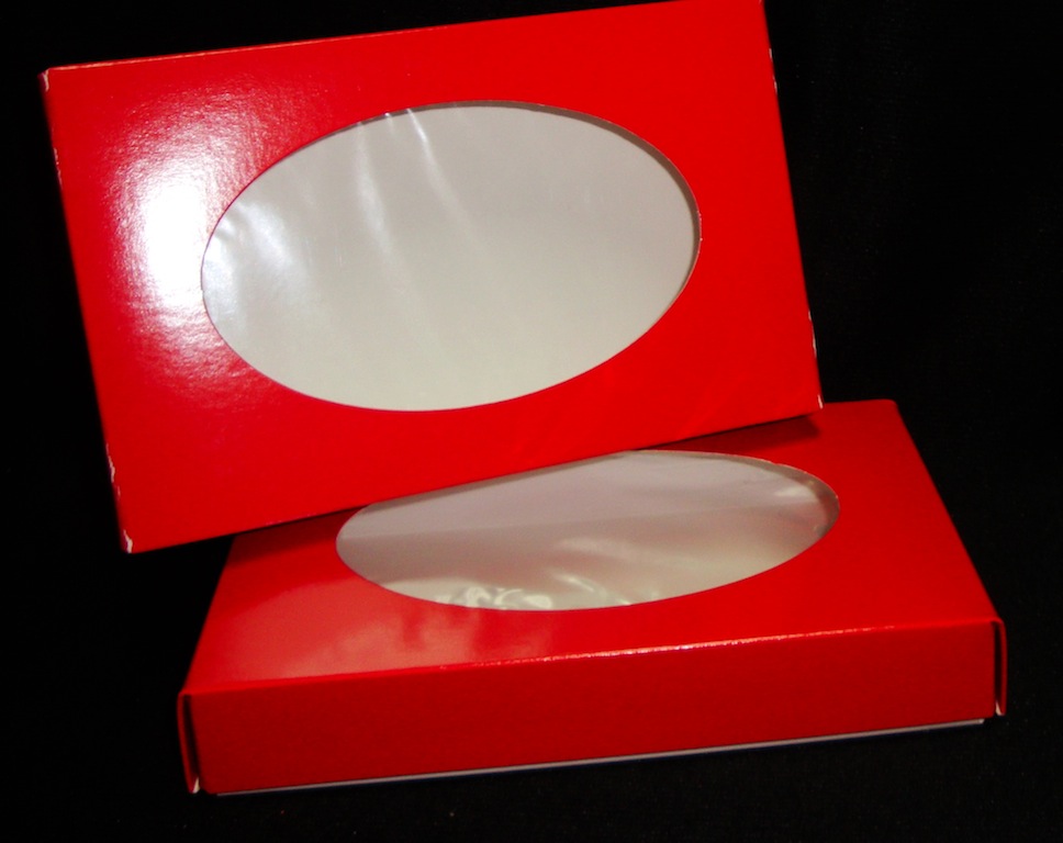 1 lb. 2 Piece Candy Box: 9 5/8&quot; x 6 1/8&quot; x 1 1/8 in. - Red Oval Window 