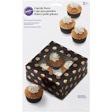 Window Cupcake Box - Brown w/Gold Dots