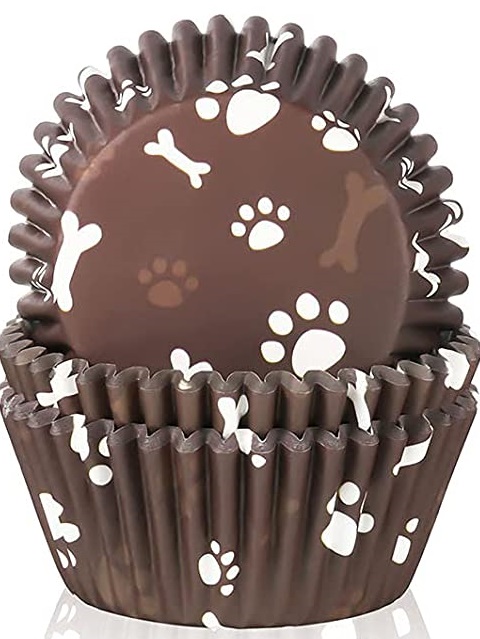 Dog Paws and Bones Baking Cups -Brown/White 