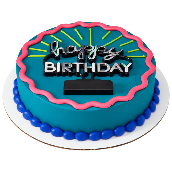 Happy Birthday Neon Sign Cake Topper