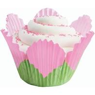 Flower Petal - Pink Flower with green base baking cups 