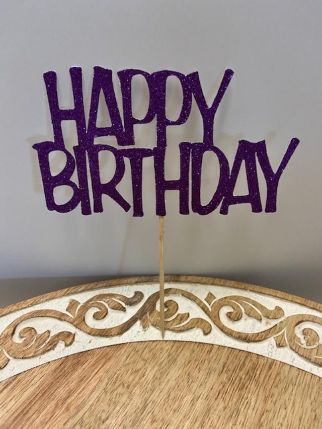 Happy Birthday Glitter Cake Topper - Purple